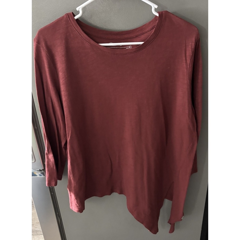 Eddie Bauer T Shirt Top Women's XL Asymmetric‎ Hem Tiered Raglan Sleeve Red